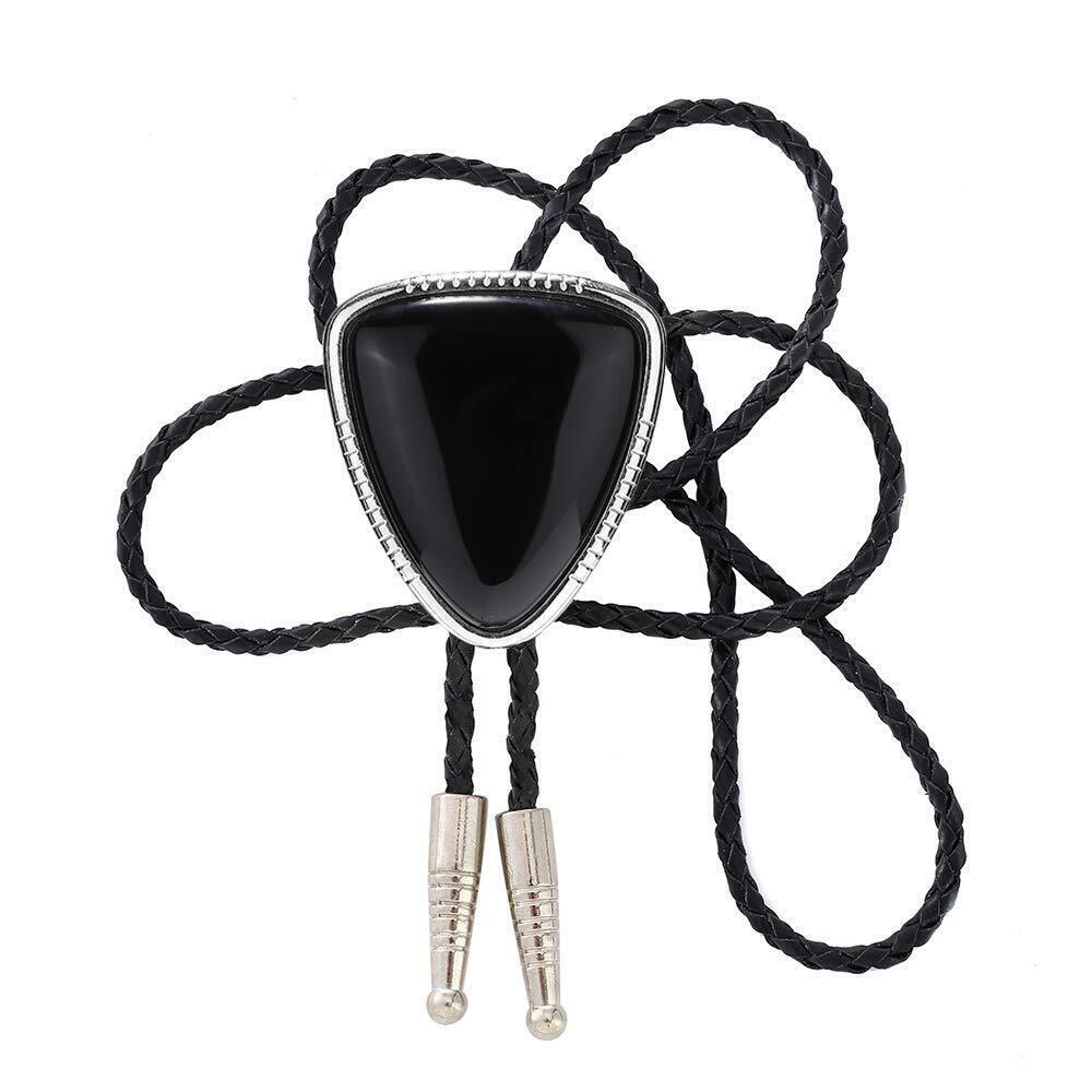 2112 Triangle Nature Agate Shape Bolo Tie Western Cowboy Celtic Black Stone